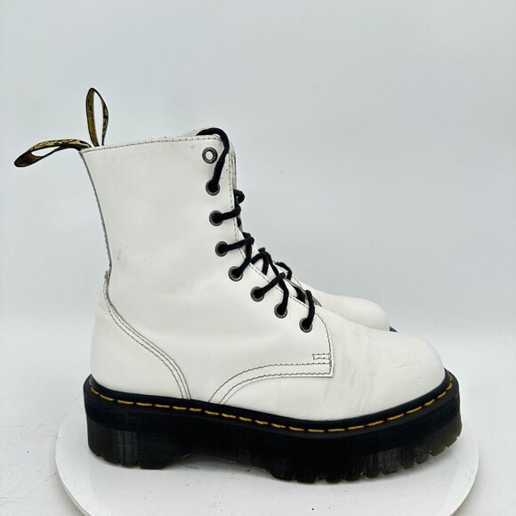 Dr. Martens Jadon Men Size 7 White Leather Yellow Stich 8 Hole Platform Boot - Picture 4 of 11